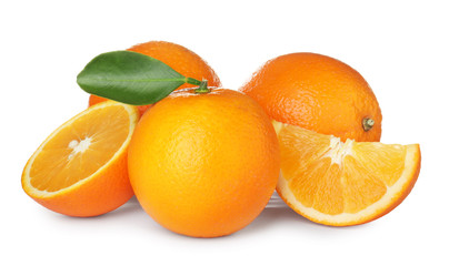 Fresh ripe oranges isolated on white. Citrus fruit