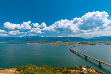 Lake Polyfytos Bridge, landscape in Kozani, Greece