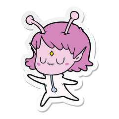 sticker of a cartoon alien girl