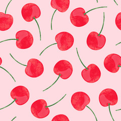 Watercolor cherry pattern. Vector seamless background. - 251902666