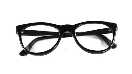 Black eye glasses isolated on white background.
