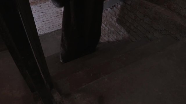 Flapper with a Shotgun Walking Down Stairs - Gun Mall Mafia - Vintage