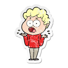 distressed sticker of a cartoon man gasping in surprise