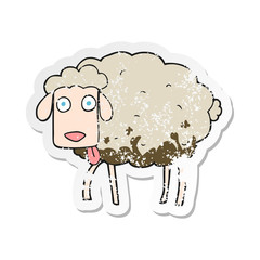 retro distressed sticker of a cartoon muddy sheep