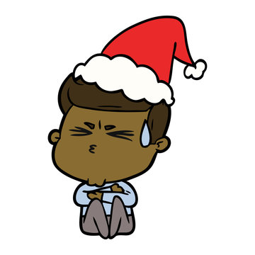 recommend clip art: line drawing of a man sweating wearing santa hat