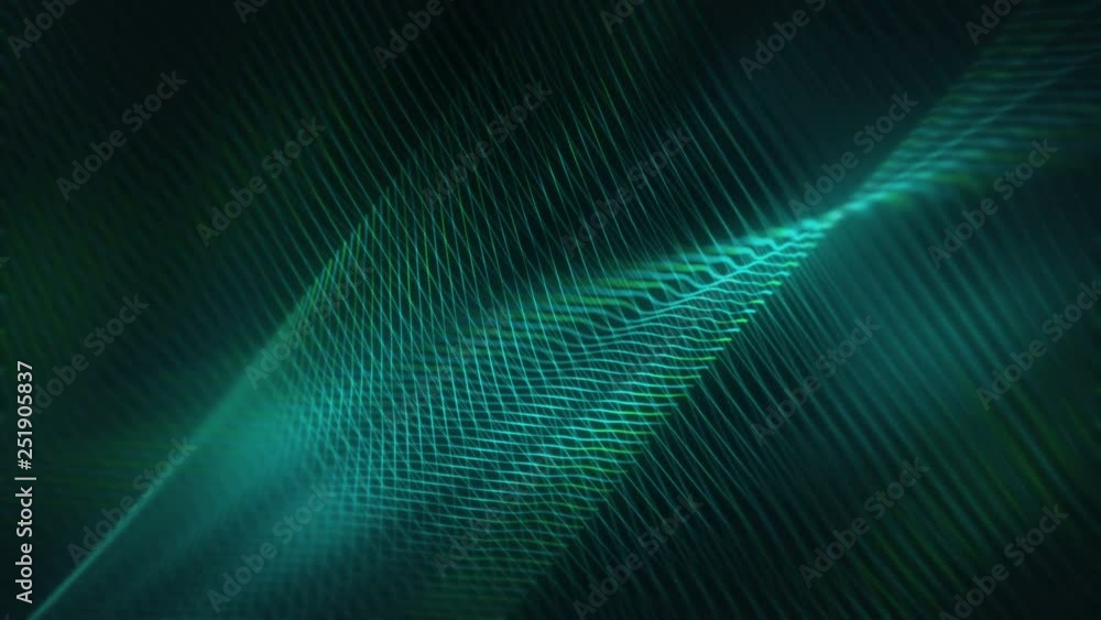 Poster animation of technology green abstract background. glowing connecting dots and lines. sci fi concept