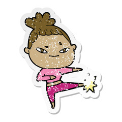 distressed sticker of a cartoon woman