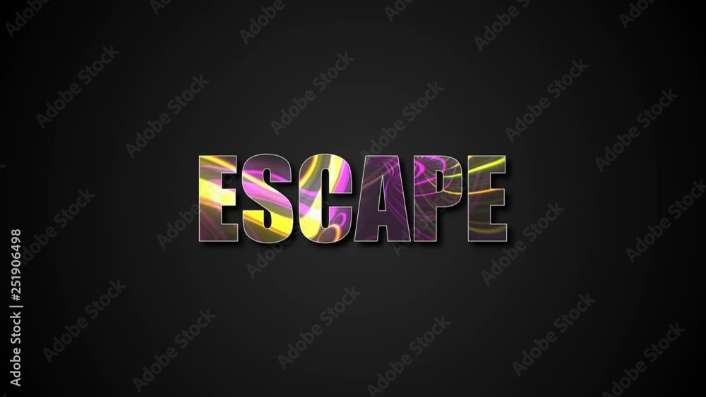 Poster letters of bright shiny escape text with plasma effect, 3d rendering background, computer generating