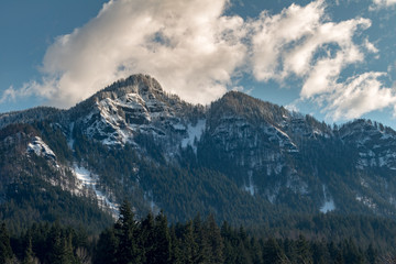 Snow-covered cliffs in the Columbia River Gorge in Oregon