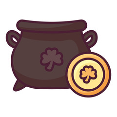 st patricks day card with cauldron and coins