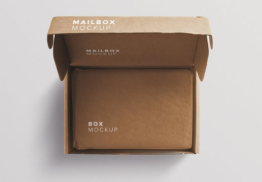 Open Cardboard Mailing Box Mockup