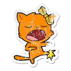 distressed sticker of a cartoon kicking cat