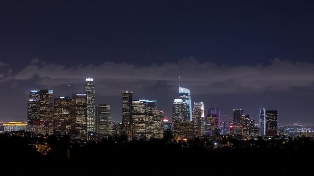 Downtown Los Angeles, California Skyline at Night Timelapse