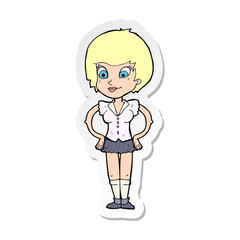 sticker of a cartoon pretty woman with hands on hips