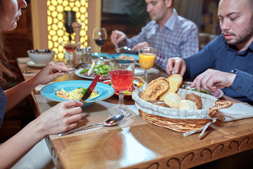 Dinner with friends of family served in a restaurant.