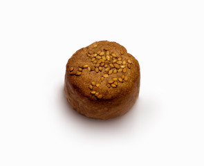 Traditional Spanish Christmas candy. Andalusian Shortbread cookies (Polvorones). Polvoron is a type of very crumbly Spanish shortbread made of flour, sugar, milk, and nuts. White background.