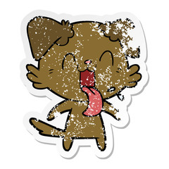 distressed sticker of a cartoon panting dog
