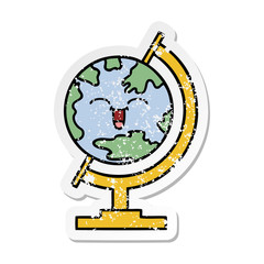 distressed sticker of a cute cartoon globe of the world