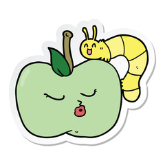 sticker of a cartoon pretty apple and bug