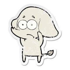 distressed sticker of a cartoon unsure elephant