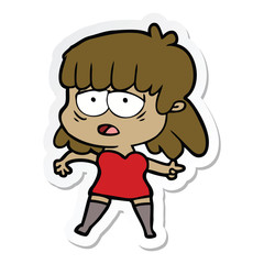 sticker of a cartoon tired woman