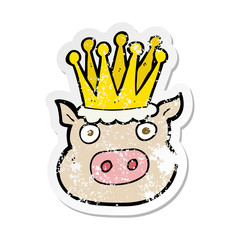 retro distressed sticker of a cartoon crowned pig