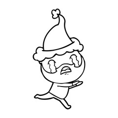 line drawing of a bearded man crying wearing santa hat