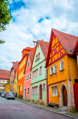 Obraz premium Beautiful streets in Rothenburg ob der Tauber with traditional German houses, Bavaria, Germany