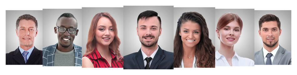 panoramic collage of portraits of young entrepreneurs.