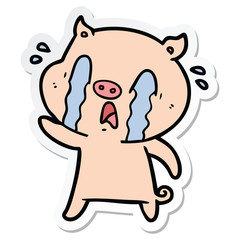 sticker of a crying pig cartoon