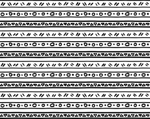 Seamless hand drawn pattern, texture, lines and dots, horizontal, triangle, black and white tribal Navajo, Aztec geometric print, ethnic hipster backdrop, minimalist, bohemian