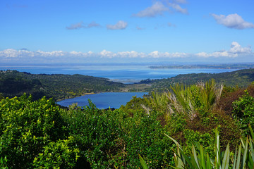 Fototapeta na wymiar Landscape view of the bay of Auckland from Titirangi, a suburb in the Waitakere Ward of the city of Auckland, northern New Zealand