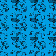 goldfish pattern black lines on a blue background