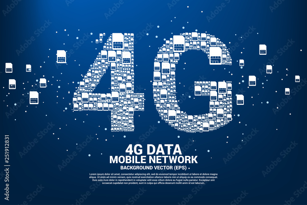 Poster 4G from mobile sim card networking. Concept for mobile telecommunication technology