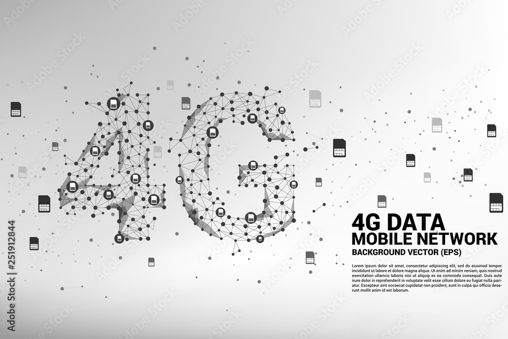 Poster Vector Polygon dot connect line shaped 4G mobile network. Concept for mobile phone data sim card technology.