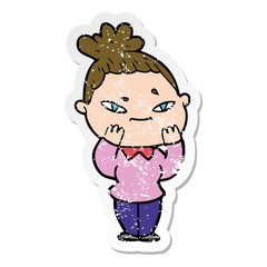 distressed sticker of a cartoon woman