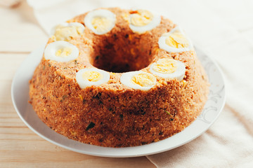 Cuscuz Paulista. Traditional Brazilian food prepared from corn flour