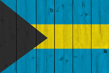 bahamas flag painted on old wood plank