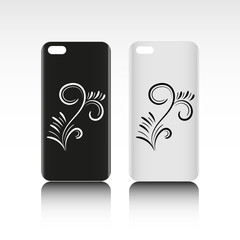 Blank phone case with graphic design. Black and white colors. Vector illustration