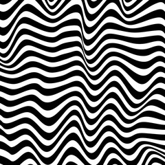 Vector monochrome seamless pattern, curved lines, striped . Abstract dynamical rippled texture, 3D visual effect, illusion of movement, curvature. Pop art design, repeat tiles