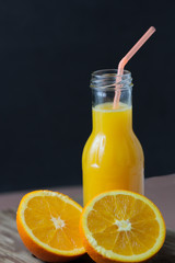 Natural orange juice in a bottle