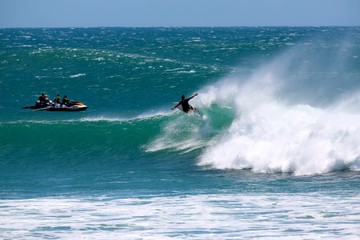 Obraz premium Perfect waves at Kirra Beach during Cyclone Oma, Gold Coast Queensland Australia surfing.