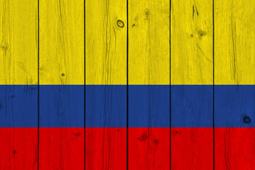 colombia flag painted on old wood plank