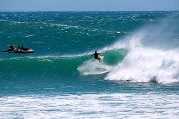 Obraz premium Perfect waves at Kirra Beach during Cyclone Oma, Gold Coast Queensland Australia surfing.