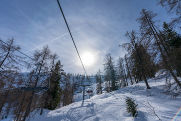 Aussicht von Waidring Steinplatte auf Winterlandschaft