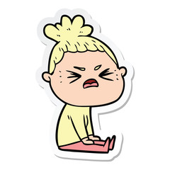 sticker of a cartoon angry woman