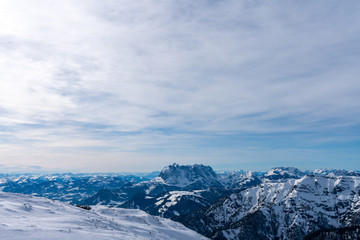 Aussicht von Waidring Steinplatte auf Winterlandschaft