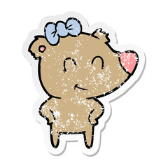 Fototapeta premium distressed sticker of a female bear cartoon