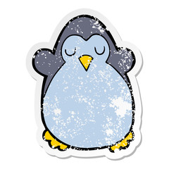 distressed sticker of a cartoon penguin