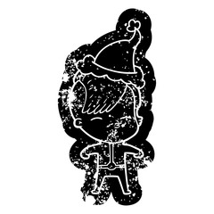 cartoon distressed icon of a girl wearing futuristic clothes wearing santa hat